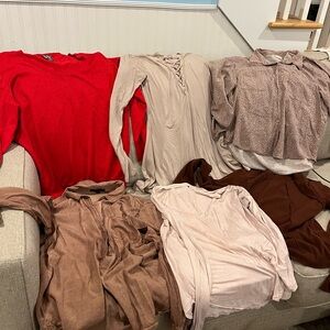 Assorted Women's Tops in Red, Beige, and Brown